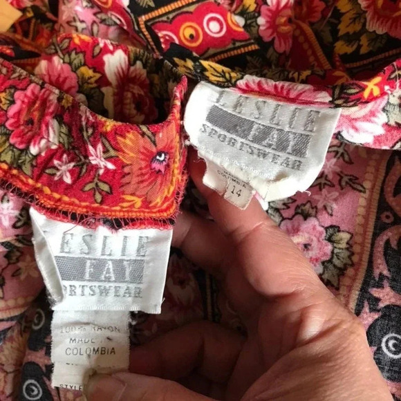 Vtg 90s Leslie Fay Floral  Women Matching Set Skirt and Buttons up Top Size 14 - Picture 5 of 8